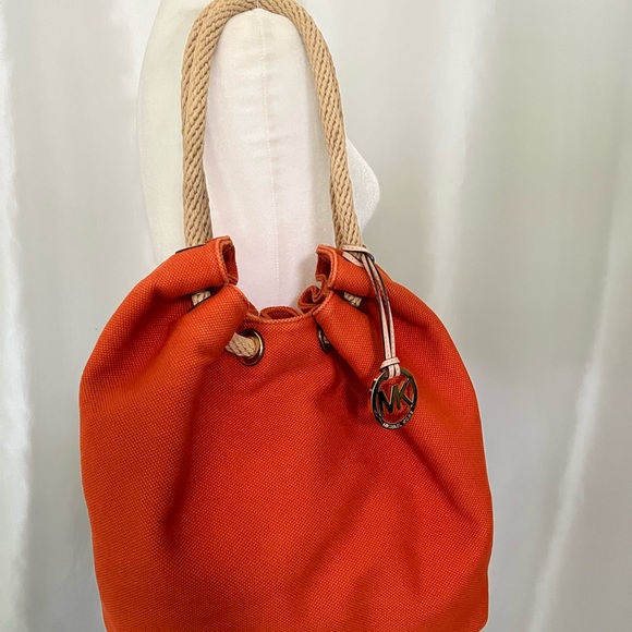 Michael Kors Orange Canvas Marina Rope Drawstring Hobo Bag - Picture 2 of 7